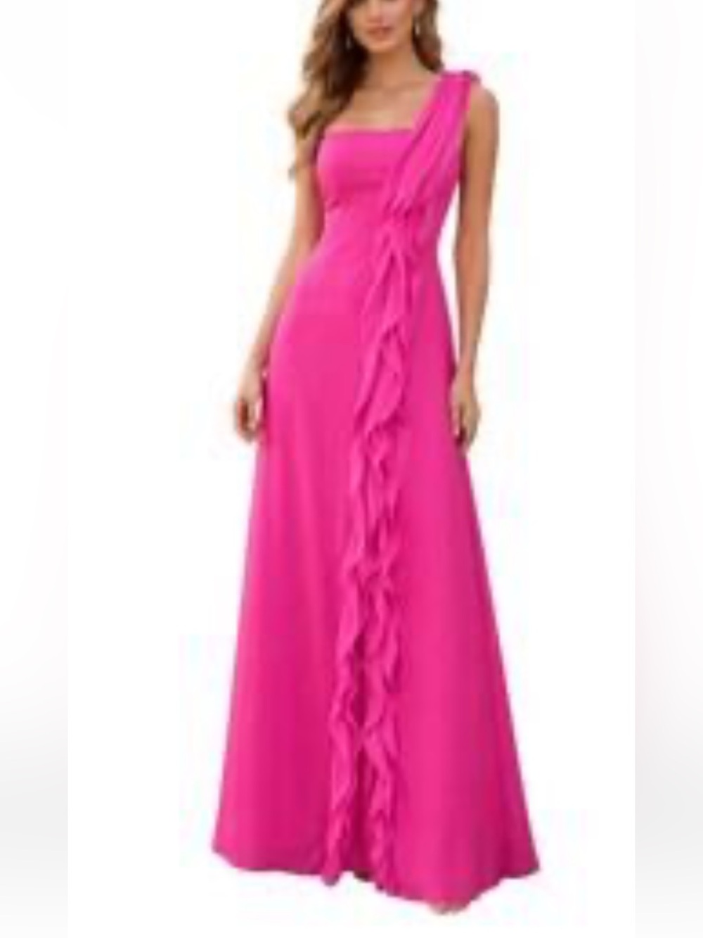 Vera Wang Hot Pink One-Shoulder Ruffle-Trim Maxi Dress
